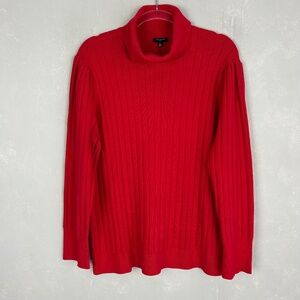 Talbots plus size 3X turtleneck sweater ribbed knit cotton blend red puff sleeve
